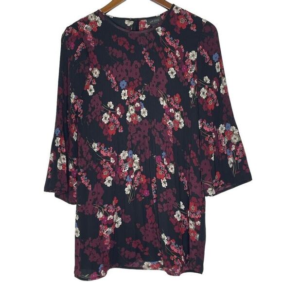 J Jill Wearever Collection Black Floral Print Pleated Tunic Blouse Size XS Women - Picture 1 of 8